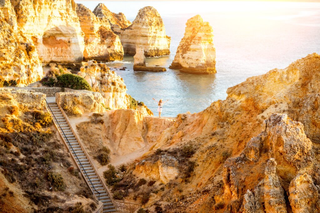 Beautiful landscape view on the rocky coastline on Ponta da Piedade near the Lagos city on the south of Portugal
